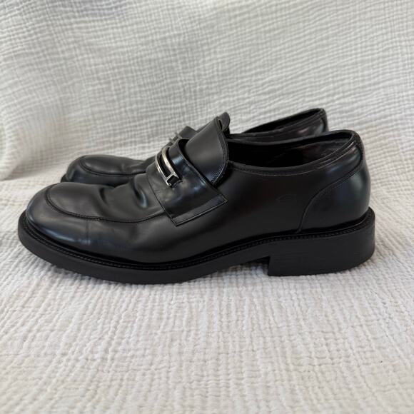 Skechers Slip On Loafer Size 13 Black Leather Silver Metal Rubber Sole - Picture 13 of 13